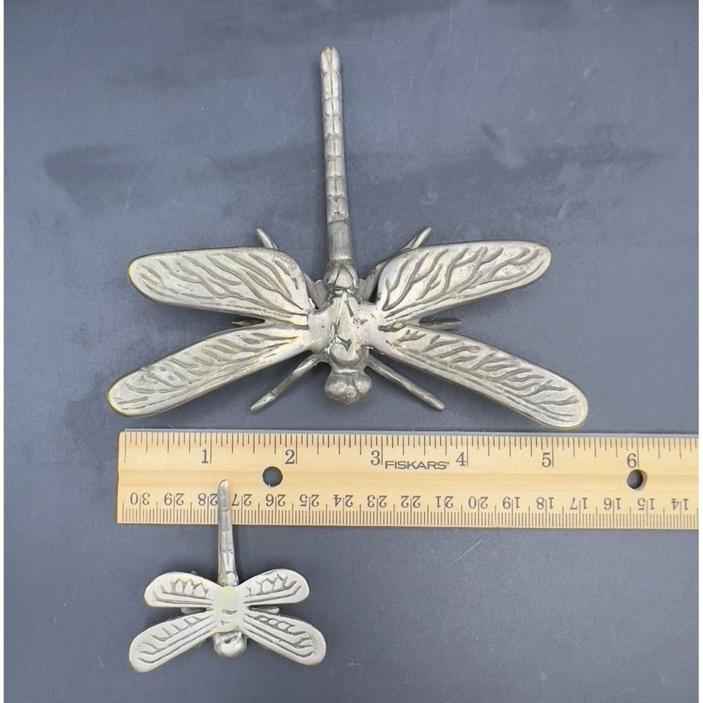 PEWTER DRAGONFLY Figurine with Baby Paperweight Garden Friends Silver ~ Set Of 2 - Picture 5 of 5